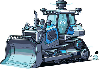 Futuristic Heavy-Duty Bulldozer with Advanced Sensor Technology.