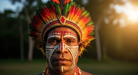Portrait of an indigenous man wearing colorful