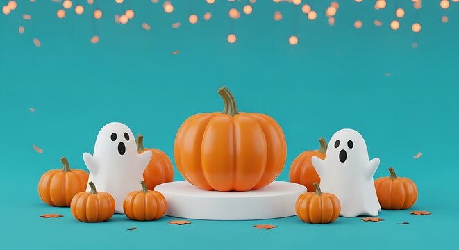 Orange pumpkins and white ghosts halloween