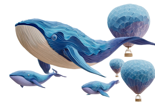 Whale-Shaped Hot Air Balloons Floating in the Sky Illustration