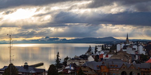  San Carlos de Bariloche, Civic Center, Patagonia Argentina glacial lake Nahuel Huapi, next to the Andes Mountains 