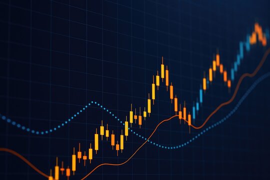 Financial Candlestick Chart Displaying Market Trends and Performance with Growth Indicators