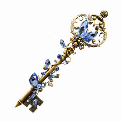 Unlock your imagination with this stunning golden key adorned with sapphire gemstones, perfect for adding a touch of magic and elegance to your designs, ideal for fantasy and historical projects