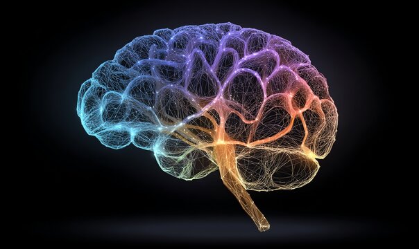 Abstract AI Brain Wireframe with Gradient Neural Connections