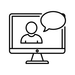 Computer monitor displaying a person icon with a speech bubble