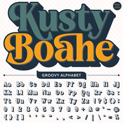 Serif Groovy Retro Vintage Bold Font alphabet vector file