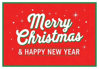 Merry christmas and happy new year greeting with snowflakes and stars on a red background