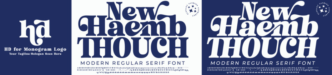 Haemb Fashion Serif Stylish Display Bold Font alphabet with HD Logo