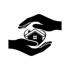 Hands protecting a house in the shape of a heart