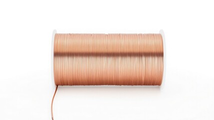 Copper wire spool on white background close up shot