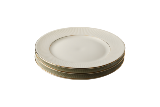 Stack of clean white ceramic dinner plates isolated on transparent background - Powered by Adobe