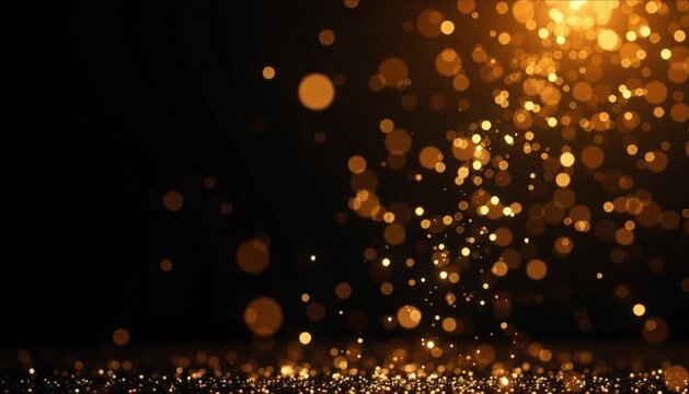 gold glitter sparkles falling overlay effect against black, perfect for luxury, holiday, and celebration branding