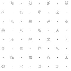 Seamless pattern with disaster and storm icon on white background. Included the icons as fire, landslide, flood, drought, Natural Disaster, tornado, lighting, fog, forest fire, tsunami, hurricane