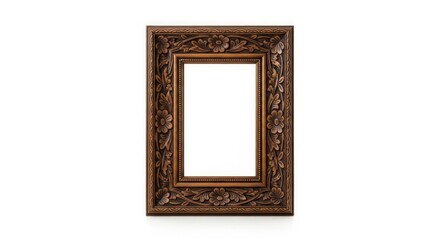Ornate brown picture frame on white background