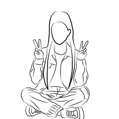 Modern Line Art, Faceless Girl with Peace Gesture
​
 