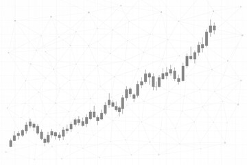 Naklejka premium Candlestick chart pattern with an upward trend and network graph overlay, financial data analysis