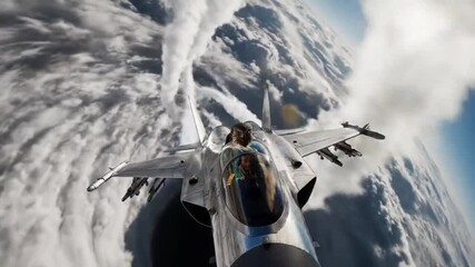 Fighter Jet Soaring High Above Earths Cloud Layer.