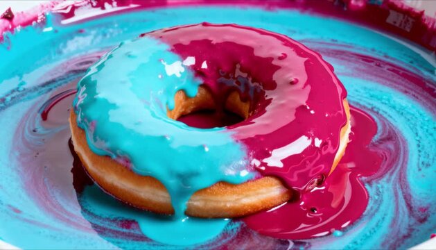 Ruby Chocolate Dipping Donut Close-Up, perfect for Chocolate Day, Chocolate Covered Anything Day, and Holiday Promotions