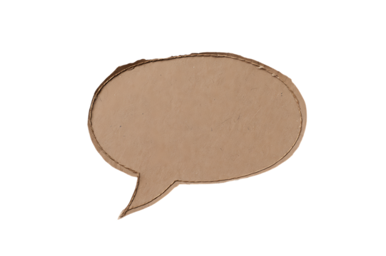 Brown paper bubble. Blank brown cut out cardboard paper speech bubble. Png transparency