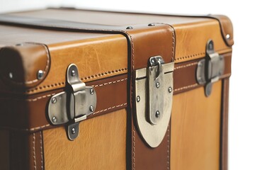 CloseUp View of a Vintage Leather Trunk with Metal Clasp Detail
