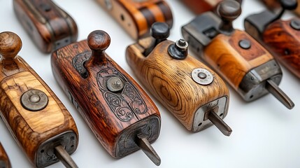 Collection of Vintage Smoothing Planes with Wooden Bodies on White Surface