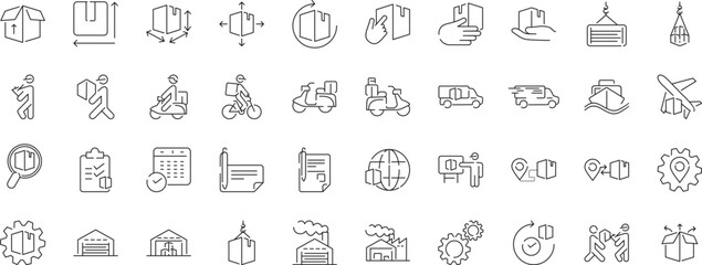 Fototapeta premium Collection Shipping Package Delivery Icons: Box, Truck & Logistics Set