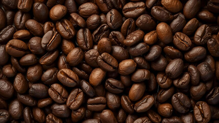 Obraz premium Roasted coffee beans background texture pattern, top view close up wallpaper 4k, generative ai