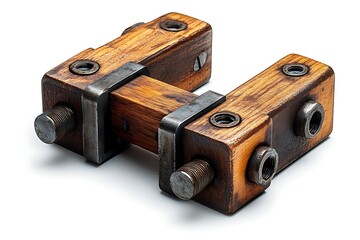 Complex Wooden Structure Featuring Metal Bolts Fasteners and Square Pieces