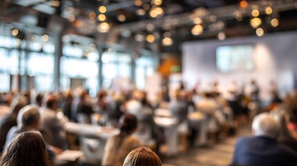 Unfocused Business Presentation Area - Gentle blur effect of a business presentation area with attendees. High quality