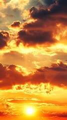 Fototapeta premium Dramatic Sky With Orange Clouds And Sunlight at Dawn Or Dusk Atmosphere
