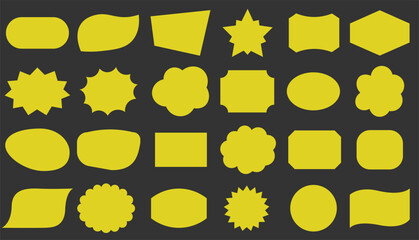 Yellow shape stickers collection with badges, labels, stars and geometric frames for sale tags and promotional design vector illustration