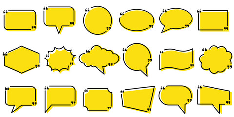 Naklejka premium Yellow quotes bubbles collection with dialogue balloons, chat boxes and communication shapes for conversation and messaging vector illustration