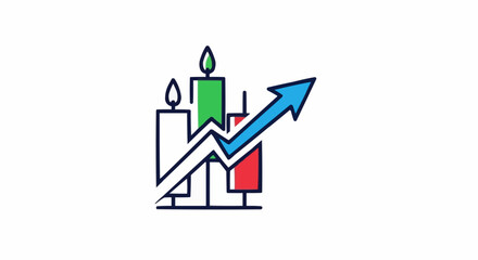 Candlestick Chart with Upward Trend Arrow for Stock Market Analysis.