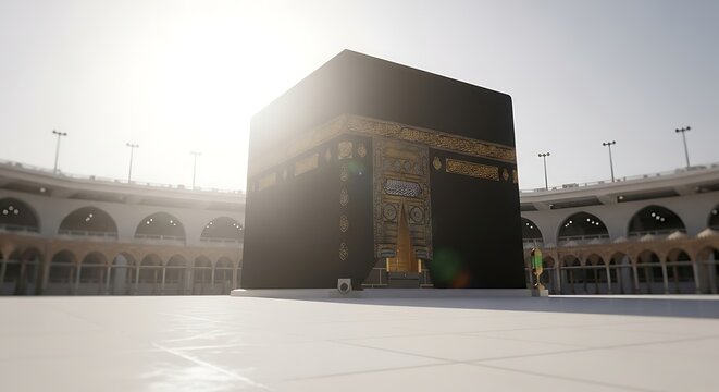The Kaaba, a cube-shaped building at the center of Islam's most important mosque, the Masjid al-Haram in Mecca.