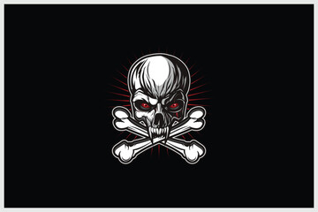 Amazing skull head with cross bone vector image template