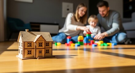 Fototapeta premium The house is sharply in focus, symbolizing real estate, homeownership, investment, or family future.