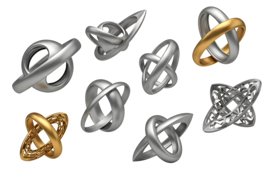 Collection of abstract metallic sculptures - Powered by Adobe