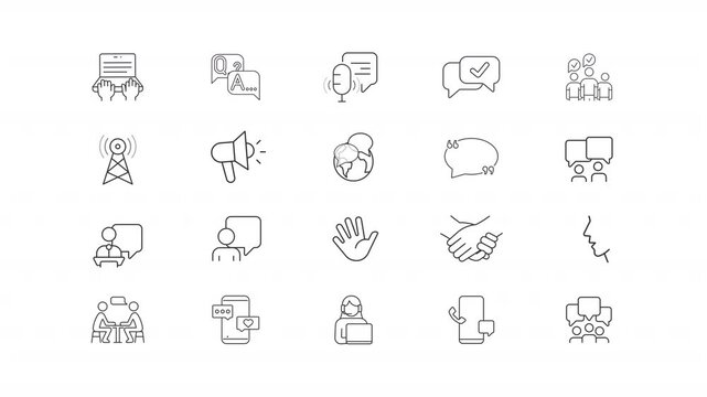 Communication line animation set. Digital technology of interaction animated icons. Sharing information process. Connectivity. Outline elements on white background. HD video with alpha channel - Powered by Adobe