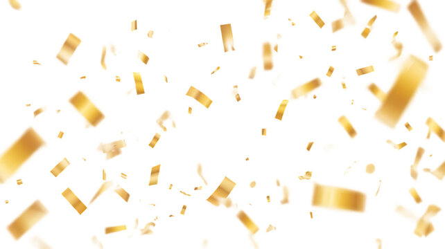 Falling gold confetti background. PNG illustration of festive confetti
