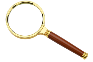 Closeup of a magnifying glass with a gold frame