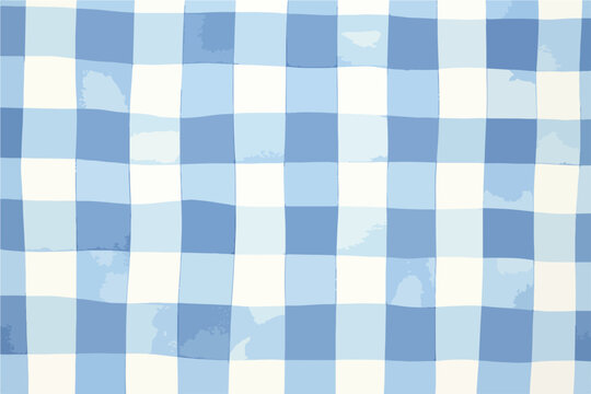 Ein blauer und wei&szlig;er Vichy-Karo-Musterhintergrund mit handgemaltem Aquarell-Effekt f&uuml;r Designs