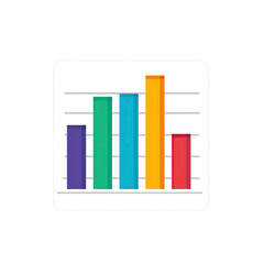 Bar chart graphic with purple green blue orange and red bars against a white grid background with rounded corners