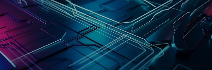 Abstract futuristic circuit board with glowing lines and vibrant colors