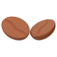 3D coffee beans icon. 3D icon render of coffee beans with transparent background.