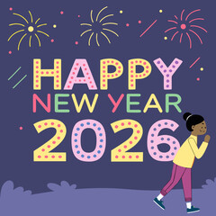 Colorful vector illustration of a happy birthday celebration card design banner with fun party decoration art for a new year sale gift sign