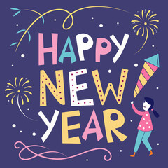 Colorful vector illustration design for a happy birthday party celebration or new year greeting card decoration text art fun year holiday