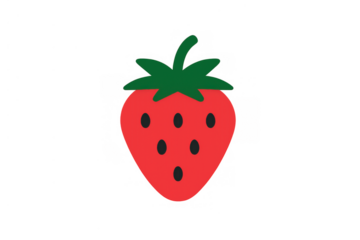 Strawberry fruit icon in red and green colors. Simple flat design cartoon illustration for healthy eating and sweet dessert concepts