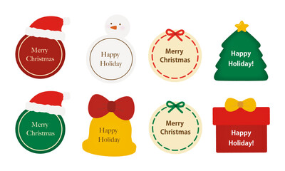 クリスマスアイテムで構成されたメッセージフレームセット|サンタ帽・雪だるま・リボン・ツリー・ベル/円・六角形・ベル・ツリーのフレーム/ Message frame made up of Christmas items
