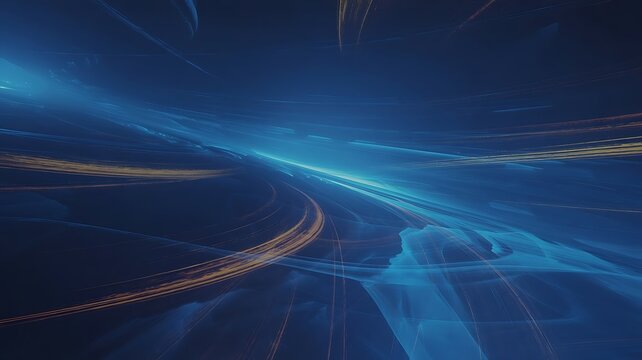 Abstract blue light trails create a futuristic and dynamic background