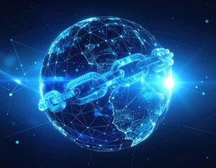 Glowing Earth with connected chain overlay, dots and lines